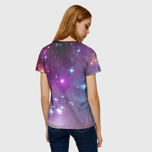 Женская футболка 3D с принтом Space dragon - neon glow - neural network, вид сзади #2