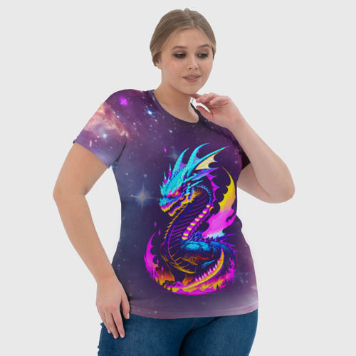 Женская футболка 3D с принтом Space dragon - neon glow - neural network, фото #4