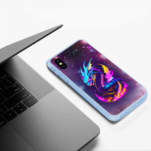 Чехол для iPhone XS Max матовый Space dragon - neon glow - neural network, цвет голубой - фото 5