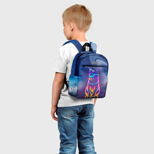 Детский рюкзак 3D с принтом Космический неоновый котик - нейросеть, фото на моделе #1