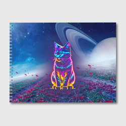 Альбом для рисования Космический неоновый котик - нейросеть