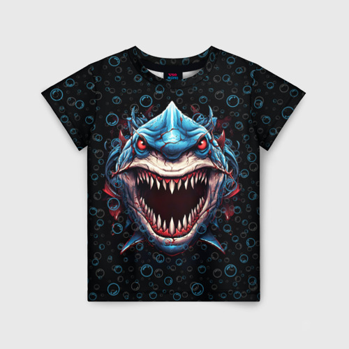 Детская футболка 3D с принтом Evil shark, вид спереди #2