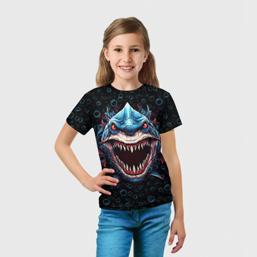 Детская футболка 3D с принтом Evil shark, вид сбоку #3