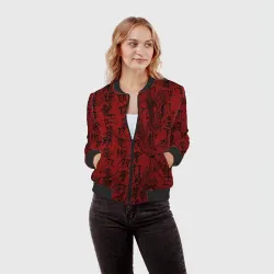 Женский бомбер 3D Красный дракон и катана - иероглифы - фото 2