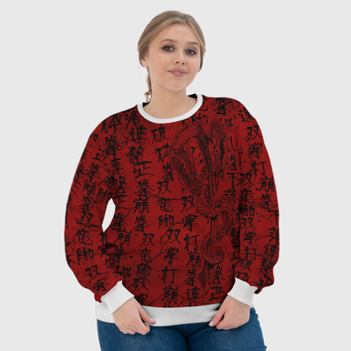 Женский свитшот 3D Красный дракон и катана - иероглифы, цвет 3D печать - фото 6