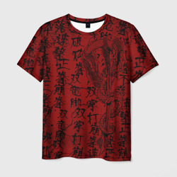 Мужская футболка 3D Красный дракон и катана - иероглифы