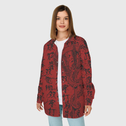 Женская рубашка oversize 3D Красный дракон и катана - иероглифы - фото 2