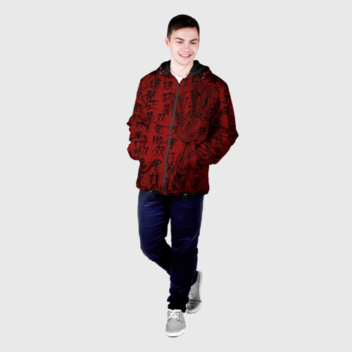 Мужская куртка 3D с принтом Красный дракон и катана - иероглифы, фото на моделе #1