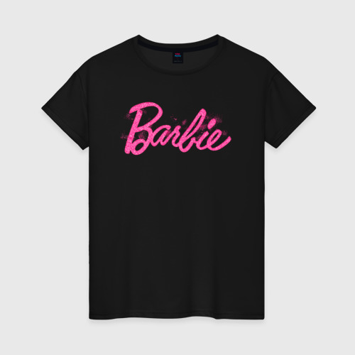 Женская футболка хлопок с принтом Блестящий логотип Барби, вид спереди #2