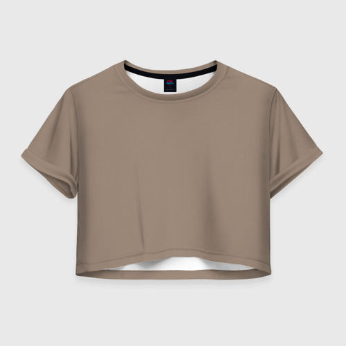 Женская футболка Crop-top 3D Тёмно-бежевый однотонный, цвет 3D печать