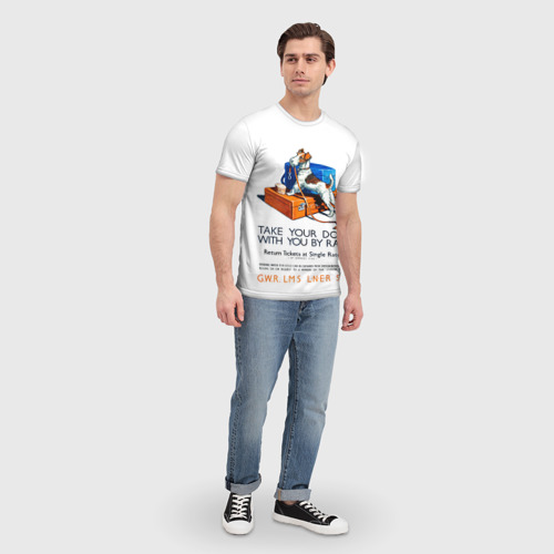 Мужская футболка 3D с принтом Возьми собаку в поезд, вид сбоку #3