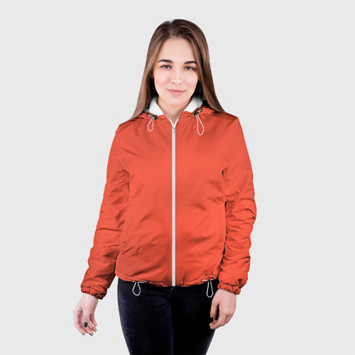 Женская куртка 3D Красно-оранжевый однотонный, цвет белый - фото 3