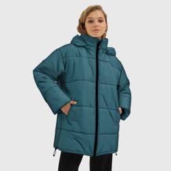 Женская зимняя куртка Oversize Бирюзово-синий однотонный - фото 2
