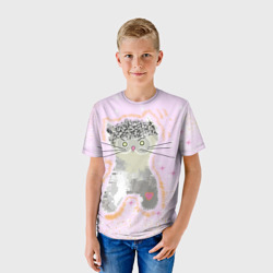 Детская футболка 3D Кот чудик на розовом - фото 2