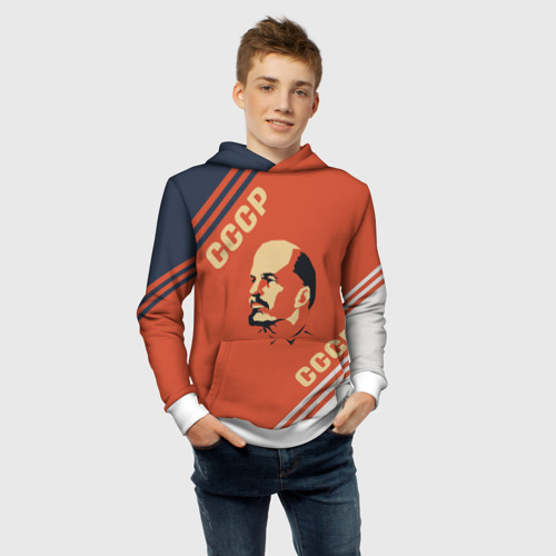 Детская толстовка 3D с принтом Ленин на красном фоне, фото #4