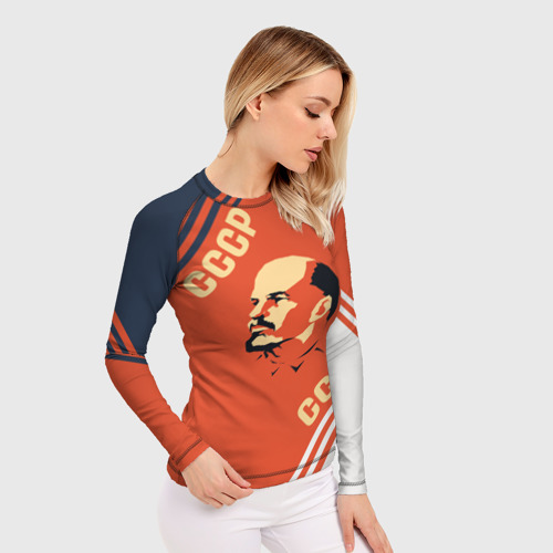 Женский рашгард 3D Ленин на красном фоне, цвет 3D печать - фото 3