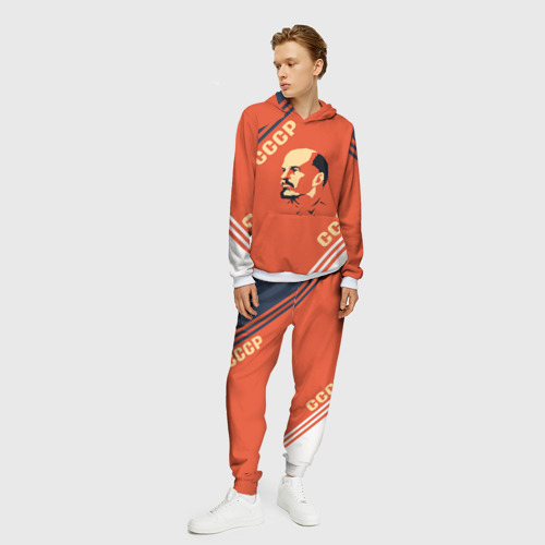 Мужской костюм с толстовкой 3D Ленин на красном фоне, цвет белый - фото 3