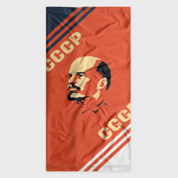 Бандана с принтом Ленин на красном фоне для любого человека, вид спереди №7. Цвет основы: белый