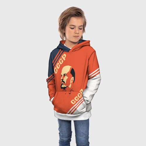 Детская толстовка 3D с принтом Ленин на красном фоне, фото на моделе #1