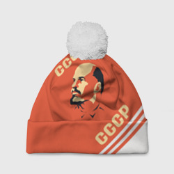 Шапка 3D c помпоном Ленин на красном фоне