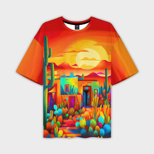 Мужская футболка oversize 3D Мексиканский янтарный закат в пустыне, цвет 3D печать