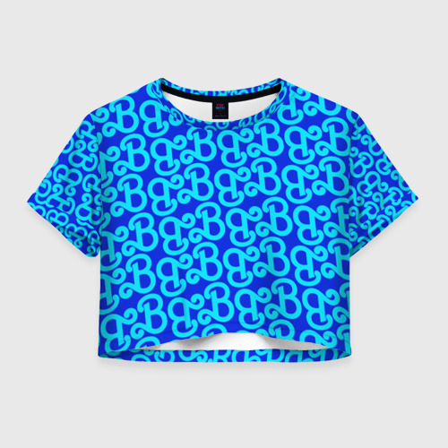 Женская футболка Crop-top 3D Логотип Барби - синий паттерн, цвет 3D печать