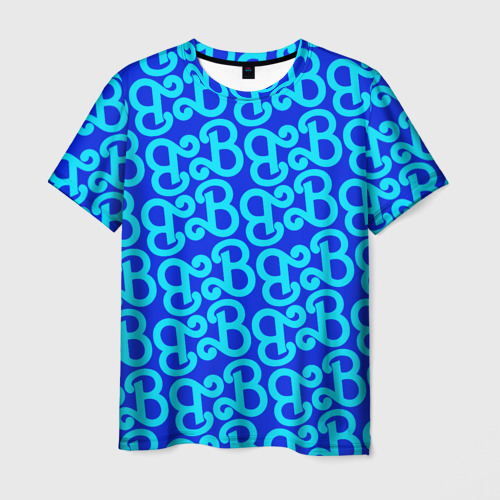Мужская футболка с принтом Логотип Барби - синий паттерн, вид спереди №1