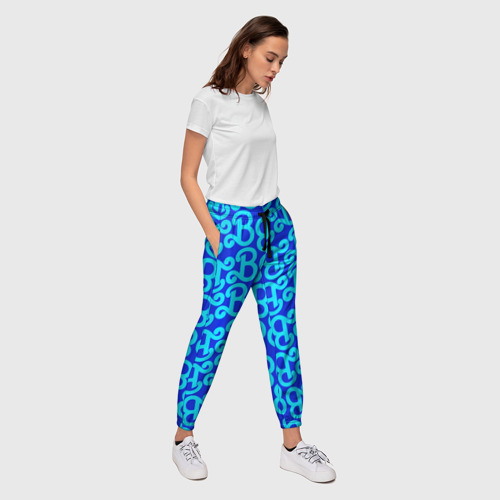Женские брюки 3D Логотип Барби - синий паттерн, цвет 3D печать - фото 5