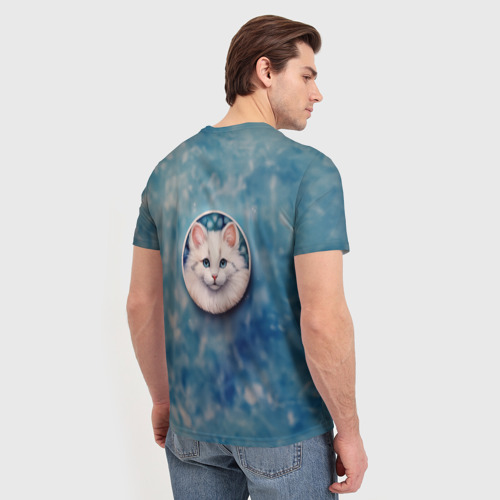 Мужская футболка 3D с принтом Мордочка белой кошки, вид сзади #2