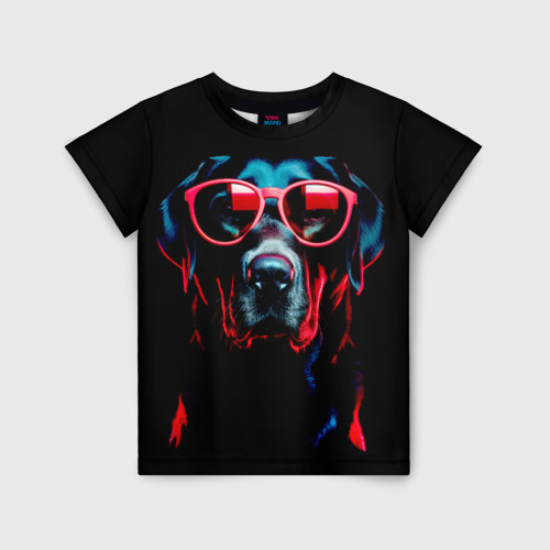 Детская футболка 3D Лабрадор в красных солнцезащитных очках, цвет 3D печать
