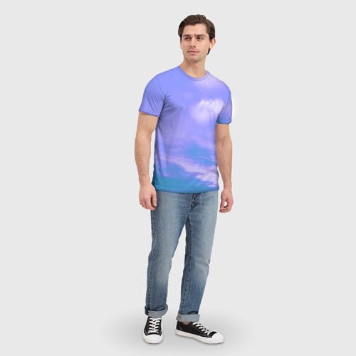 Мужская футболка 3D с принтом Сиреневое небо, вид сбоку #3