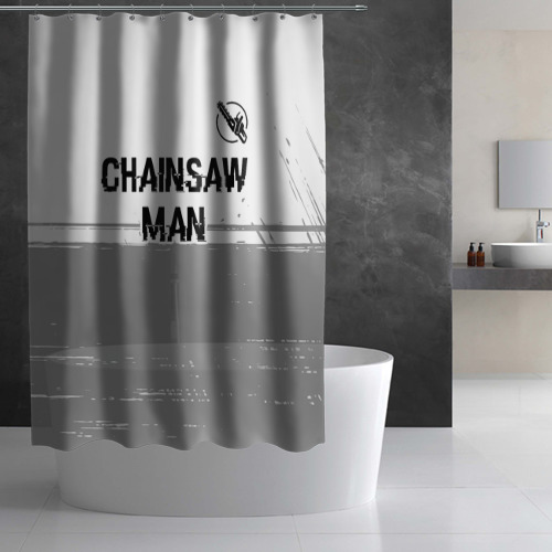 Штора 3D для ванной Chainsaw Man glitch на светлом фоне: символ сверху - фото 2