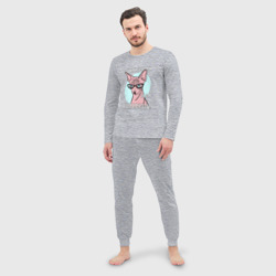 Мужская пижама с лонгсливом хлопок Кошка сфинкс с прикольной надписью - фото 2