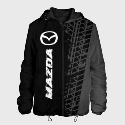 Мужская куртка 3D Mazda Speed на темном фоне со следами шин: по-вертикали