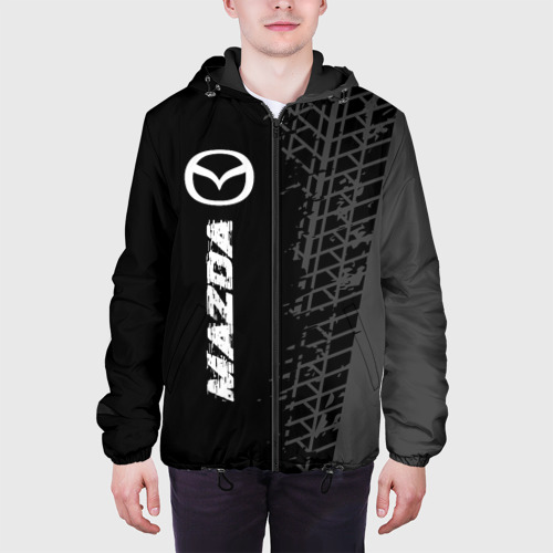 Мужская куртка 3D Mazda Speed на темном фоне со следами шин: по-вертикали, цвет 3D печать - фото 4