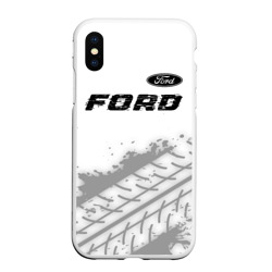 Чехол для iPhone XS Max матовый Ford Speed на светлом фоне со следами шин: символ сверху