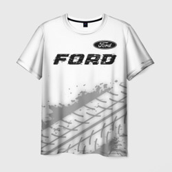 Мужская футболка 3D Ford Speed на светлом фоне со следами шин: символ сверху