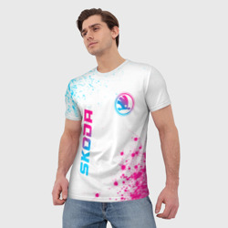 Мужская футболка 3D Skoda neon gradient style: надпись, символ - фото 2