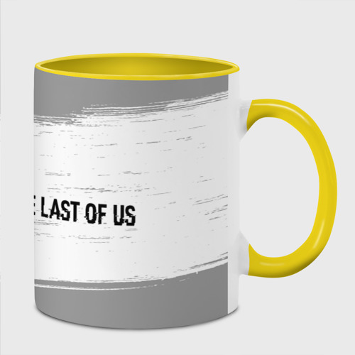 Кружка с полной запечаткой с принтом The Last Of Us glitch на светлом фоне: надпись и символ, вид спереди #2