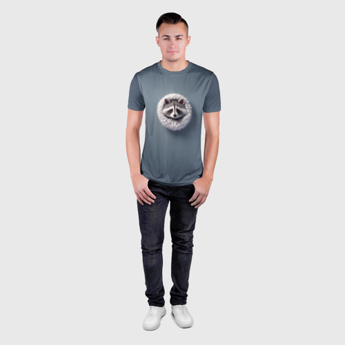 Мужская футболка 3D Slim с принтом Мордочка маленького енота, вид сбоку #3