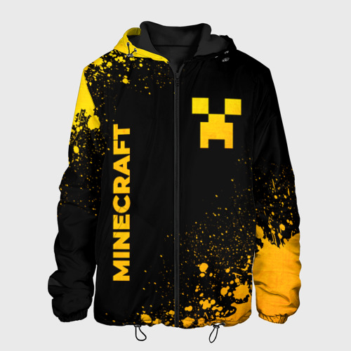 Мужская куртка 3D с принтом Minecraft - gold gradient: надпись, символ, вид спереди #2