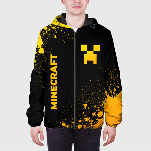 Мужская куртка 3D с принтом Minecraft - gold gradient: надпись, символ, вид сбоку #3