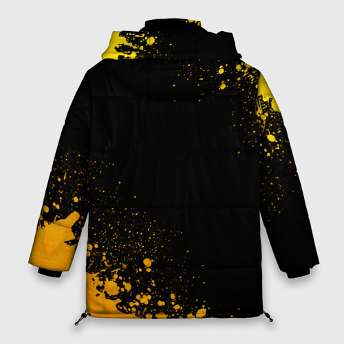 Женская зимняя куртка 3D с принтом Minecraft - gold gradient: надпись, символ, вид сзади #1