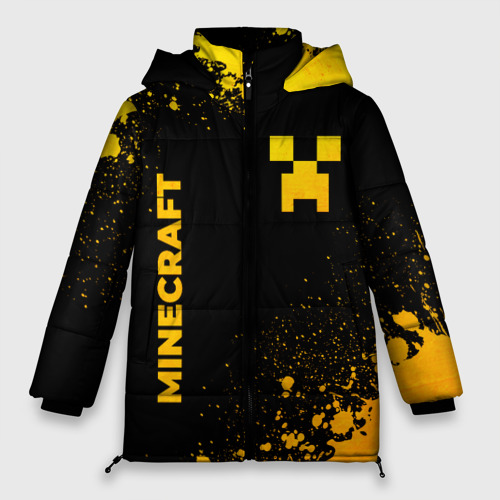 Женская зимняя куртка 3D с принтом Minecraft - gold gradient: надпись, символ, вид спереди #2