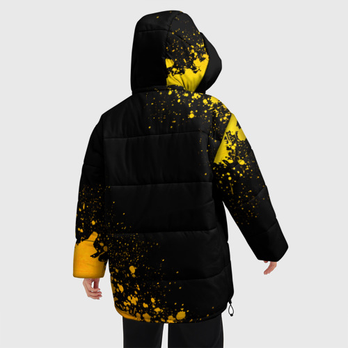 Женская зимняя куртка 3D с принтом Minecraft - gold gradient: надпись, символ, вид сзади #2