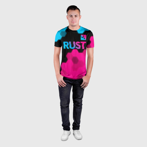 Мужская футболка 3D Slim Rust - neon gradient: символ сверху, цвет 3D печать - фото 4