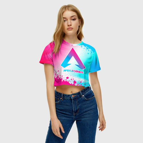 Женская футболка Crop-top 3D Apex Legends neon gradient style, цвет 3D печать - фото 3