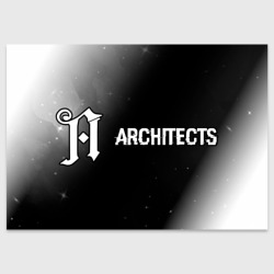 Поздравительная открытка Architects glitch на темном фоне: надпись и символ