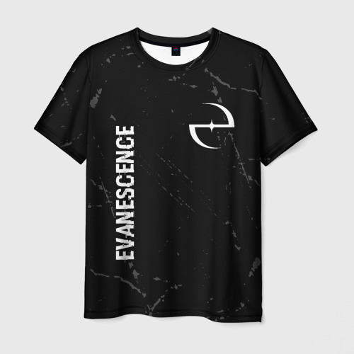 Мужская футболка с принтом Evanescence glitch на темном фоне: надпись, символ, вид спереди №1