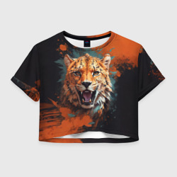 Женская футболка Crop-top 3D Ревущий гепард